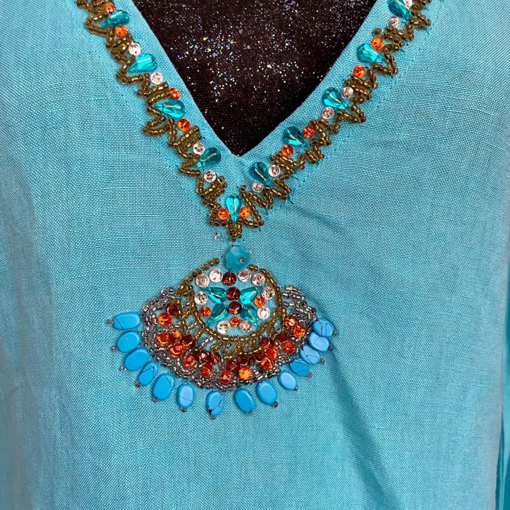 Inca Turquoise Embellished Tunic - Picture 9 of 13